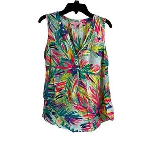 Lilly Pulitzer Stacey Island Time Print Rayon Sleeveless Top Women’s XS